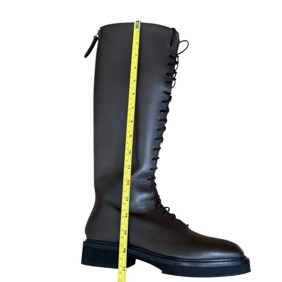 KHAITE LEATHER Lace up riding boots in brown - Picture 9 of 14